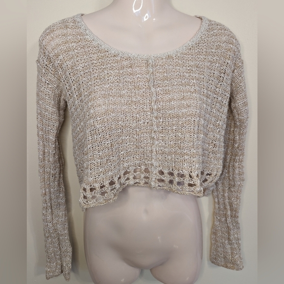 FREE PEOPLE Cotton linen knit cropped sweater top xs - Picture 2 of 13